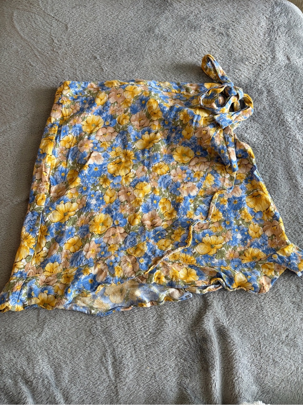 Mango Yellow Blue Floral Mini Skirt